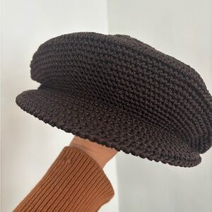 Brown Crocheted Baker Boy Newsboy Cap